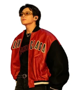 Alternative view of BTS Jungkook Balenciaga Red Leather Jacket