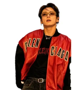 BTS Jungkook Balenciaga Red Leather Jacket
