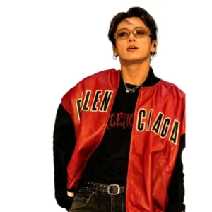 BTS Jungkook Balenciaga Red Leather Jacket