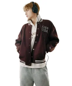 BTS TAEHYUNG x Champion Brown Varsity Jacket