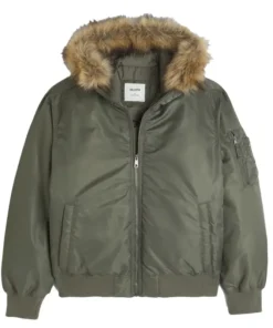 Hollister Faux Fur Trim Zip-Up Bomber Jacket