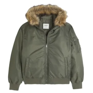 Hollister Faux Fur Trim Zip-Up Bomber Jacket