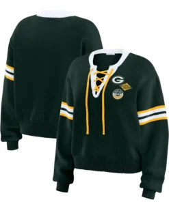 Erin Andrews Green Green Bay Packers Lace-Up Sweater