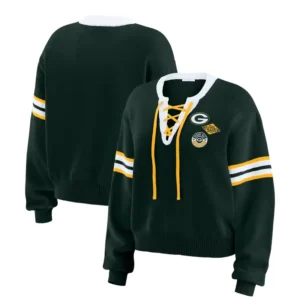 Erin Andrews Green Green Bay Packers Lace-Up Sweater