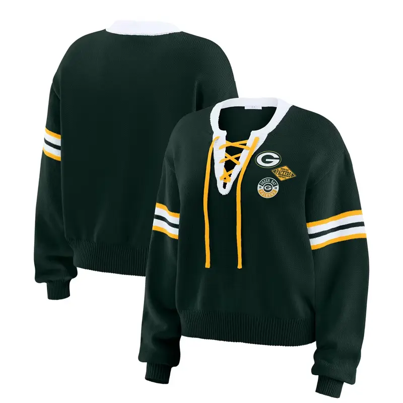 Erin Andrews Green Green Bay Packers Lace-Up Sweater