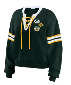 Alternative view of Erin Andrews Green Green Bay Packers Lace-Up Sweater