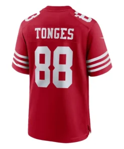 Alternative view of San Francisco 49ers 88 Jake Tonges Scarlet Jersey