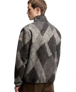 Diamond Pattern Wool Blend Zip-Up Cardigan - Image 3