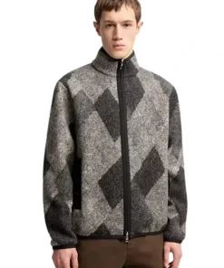 Diamond Pattern Wool Blend Zip-Up Cardigan - Image 2