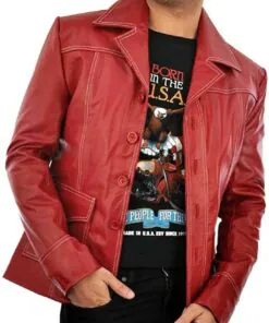 Fight Club Brad Pitt Red Leather Jacket