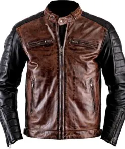 Men's Antique Cafe Racer Motorcycle Retro Vintage Quilted Distressed Leather Biker Black Jacket