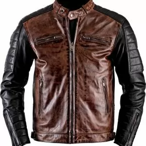 Men's Antique Cafe Racer Motorcycle Retro Vintage Quilted Distressed Leather Biker Black Jacket