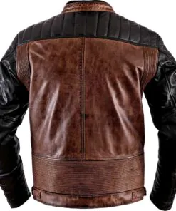 Alternative view of Men's Antique Cafe Racer Motorcycle Retro Vintage Quilted Distressed Leather Biker Black Jacket