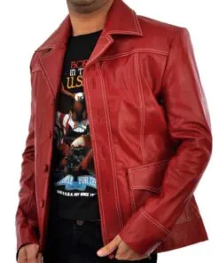 Fight Club Brad Pitt Red Leather Jacket - Image 3
