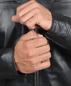 Genuine Black Leather Jacket Men - Real Lambskin Motorcycle Mens Leather Jackets - Image 3