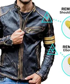 Mens Brown Café Racer Distressed Quilted Motorcycle Armored Mesh Lined Padding Racing Leather Jacket - Image 4