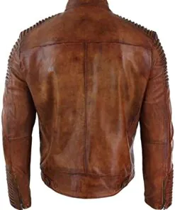 Alternative view of Men's Distressed Brown Cafe Racer Quilted Shoulder Motorcycle Brown Biker Leather Jacket