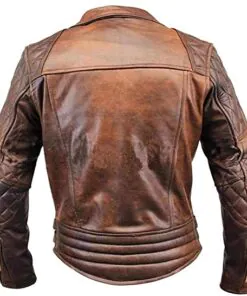 Alternative view of Men's Distressed Brown Biker Cafe Racer Vintage Motorcycle Real Leather Jacket