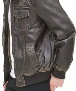 Men's Faux Leather Sherpa Aviator Bomber Jacket - Image 4