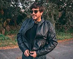 Alternative view of Mens Leather Motorcycle Jackets Black Moto Riding Motorbike Racing Cafe Racer Biker Jacket