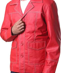 Brad Red Real Leather Jacket FC Shirt Collor Durden Coat Tyler Jacket - Image 4