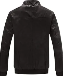 Alternative view of Men's Stand Collar Fleece Lined Bomber Faux Leather Jacket