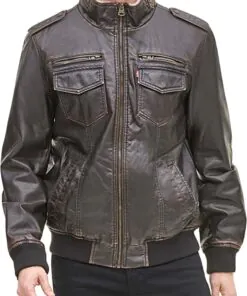 Men's Faux Leather Sherpa Aviator Bomber Jacket - Image 5