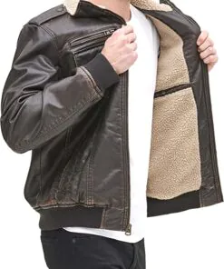 Alternative view of Men's Faux Leather Sherpa Aviator Bomber Jacket