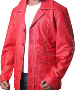 Brad Red Real Leather Jacket FC Shirt Collor Durden Coat Tyler Jacket - Image 5