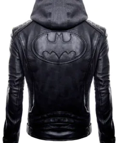 Alternative view of New Batman Logo Motorcycle Brando Biker Real Leather Hoodie Jacket - Detach Hood