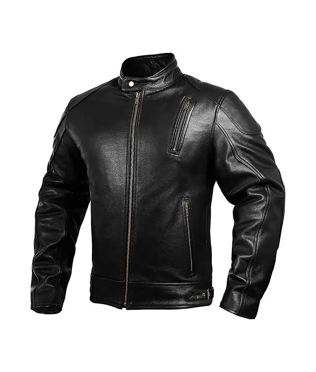 Mens Leather Motorcycle Jackets Black Moto Riding Motorbike Racing Cafe Racer Biker Jacket - Dominic