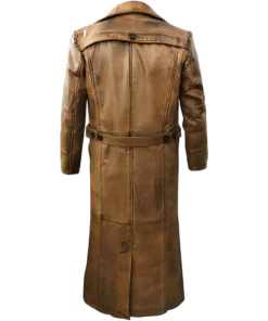 Alternative view of Brown Trench Coat, Distressed Leather, Vintage Style, Below Knee Long Coat