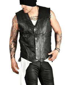 Alternative view of Men's Walking Dead Angel Governor Wings Black Leather Vest