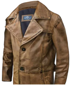 Brown Trench Coat, Distressed Leather, Vintage Style, Below Knee Long Coat - Image 3
