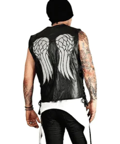 Men's Walking Dead Angel Governor Wings Black Leather Vest