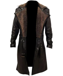 MEN'S GERMAN WW2 BROWN BELTED FUR REAL LEATHER TRENCH LONG WINTER COAT JACKET