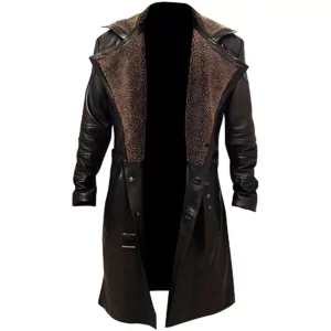 MEN'S GERMAN WW2 BROWN BELTED FUR REAL LEATHER TRENCH LONG WINTER COAT JACKET
