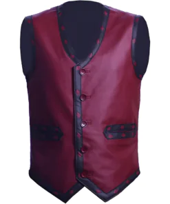 Men's Genuine Motorcycle Leather Vest Gangster Biker Vest Maroon