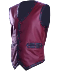 Alternative view of Men's Genuine Motorcycle Leather Vest Gangster Biker Vest Maroon