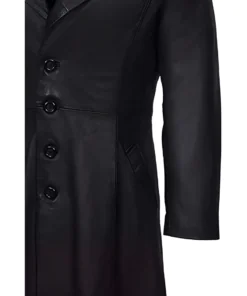 Men’s Vampire Dracula Vintage Black Real Sheepskin Leather Long Length Trench Coat - Image 4