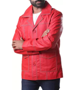 Brad Red Real Leather Jacket FC Shirt Collor Durden Coat Tyler Jacket