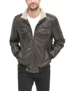 Faux Leather Sherpa Aviator Bomber Jacket