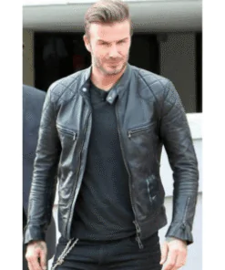 Mens David Beckham Black Real Leather Jacket.