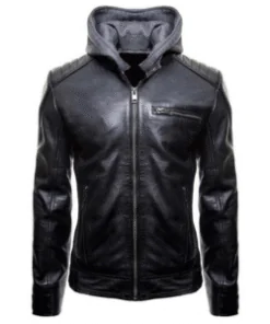 New Batman Logo Motorcycle Brando Biker Real Leather Hoodie Jacket - Detach Hood