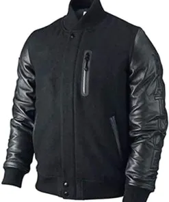 Alternative view of Kobe Destroyer XXIV Battle Michael B Jordan Black Versity Leather Sleeves Jacket