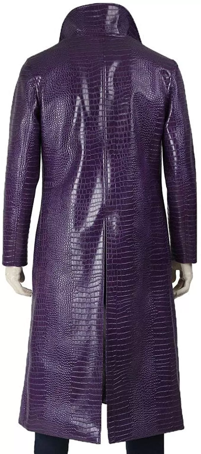 backside of joker purple jacket trench coat