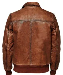 Alternative view of Men's Vintage Cafe Racer Classic Motorcycle Distressed Brown Bomber Style Leather Jacket