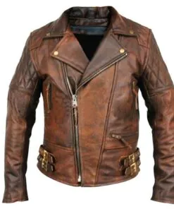 Men's Distressed Brown Biker Cafe Racer Vintage Motorcycle Real Leather Jacket