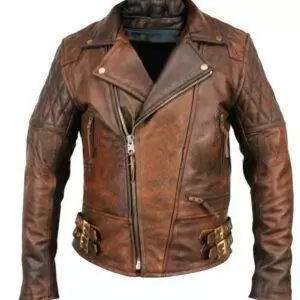 Men's Distressed Brown Biker Cafe Racer Vintage Motorcycle Real Leather Jacket