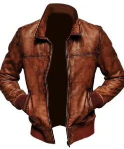 Men's Vintage Cafe Racer Classic Motorcycle Distressed Brown Bomber Style Leather Jacket